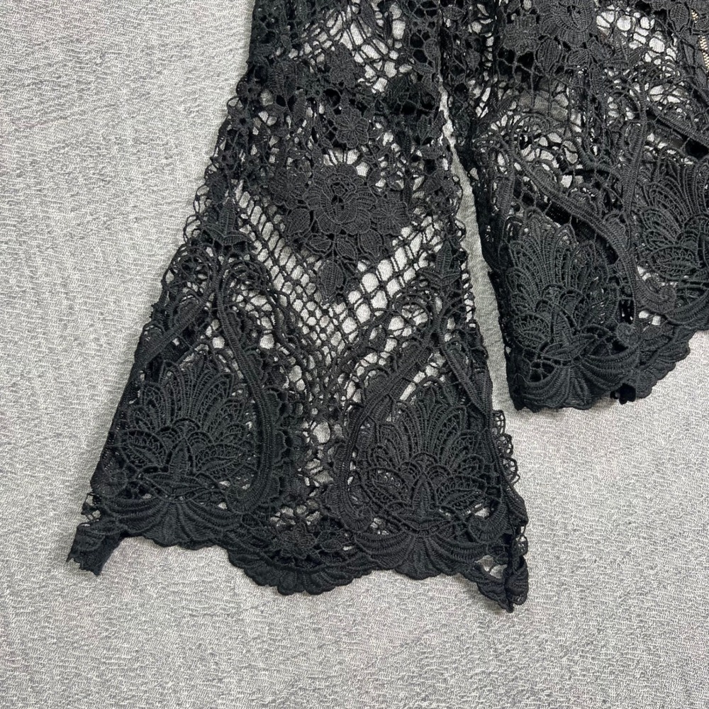 Crochet Grunge Lace Top Black Floral Sheer Bell Sleeve M Dark Fairy Whimsigoth - Picture 9 of 13
